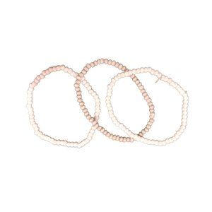 Natural Wood Bead Bracelets 7 inch Beige Brown Vintage Set Friendship